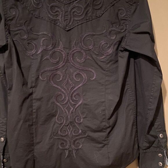 Toku Black Embroidered Long Sleeve Button Up Shirt Size Small - Picture 8 of 8